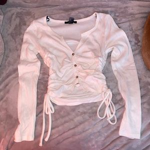 White long sleeve button down crop top